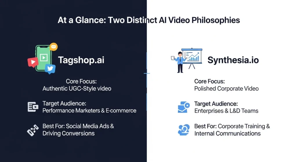 Tagshop.ai vs Synthesia.io 2026: Comparison for AI Video Ads 3 Tagshop vs Synthesia