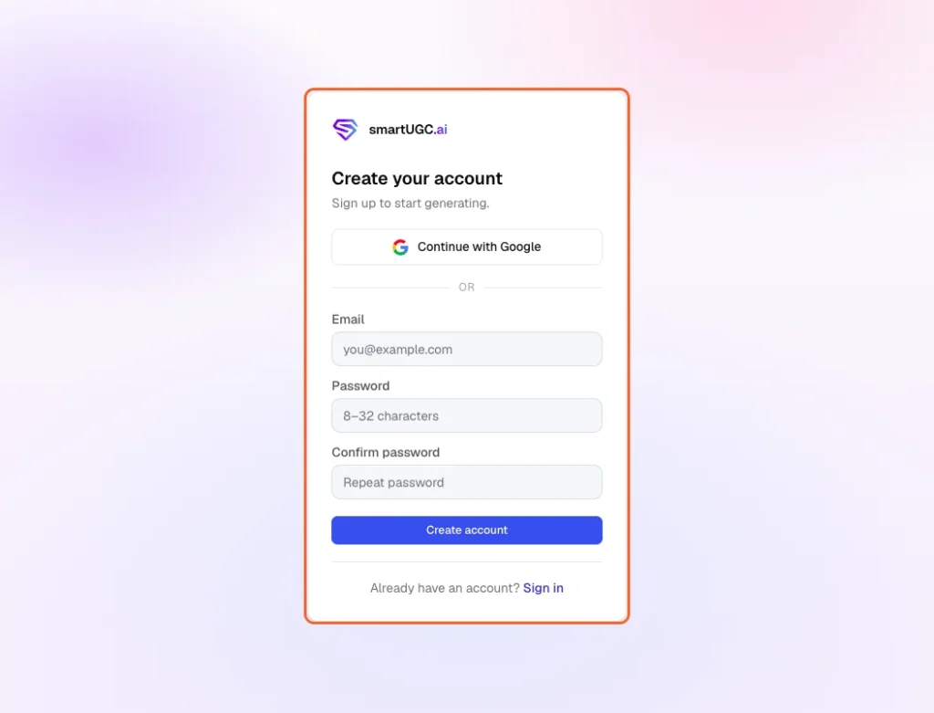 2. Enter your email and password, or click "Continue with Google.