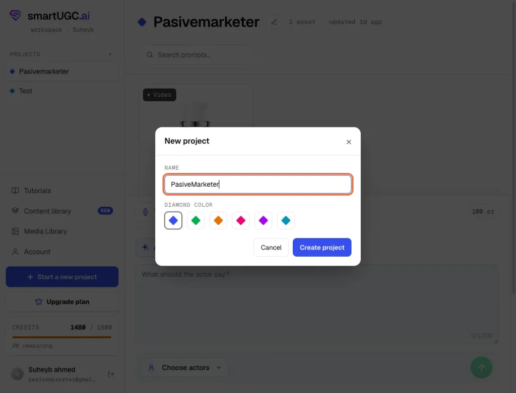 Type in a name for your project, then click "Create project.